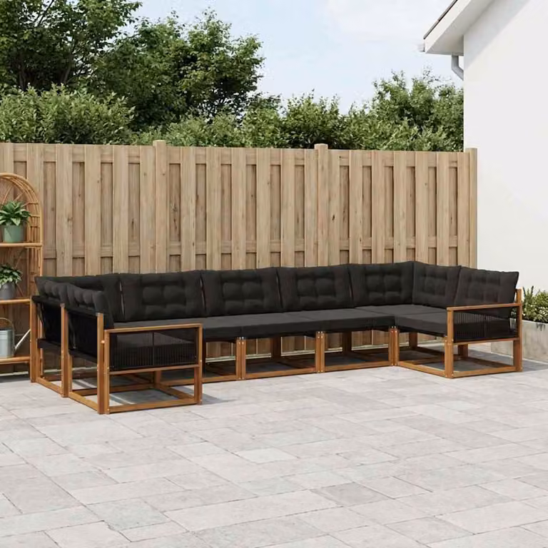 vidaXL Set di divani da esterno 7 pz in legno di acacia e textilene, colore marrone e nero