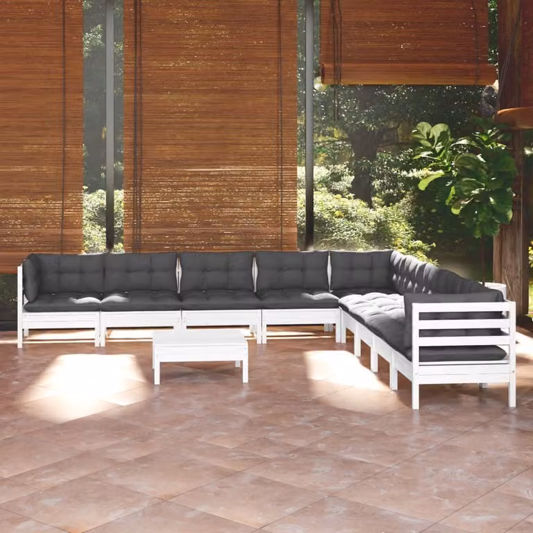 Maison Exclusive - Set Divani da Giardino 10 pz con Cuscini BiancLegno di Pino