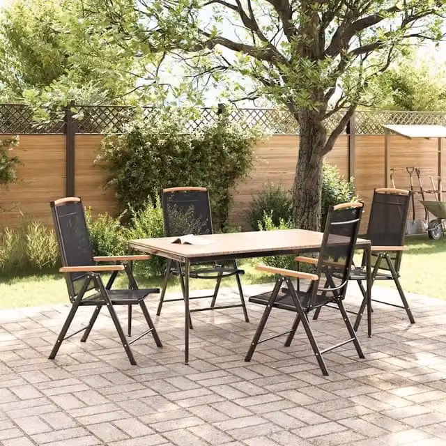 Sedie da Giardino Pieghevoli 4 pz | Sedie da Esterno in Alluminio e Textilene Nere