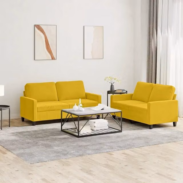 Set di Divani 2 pz con Cuscini giallo in Velluto 3201502