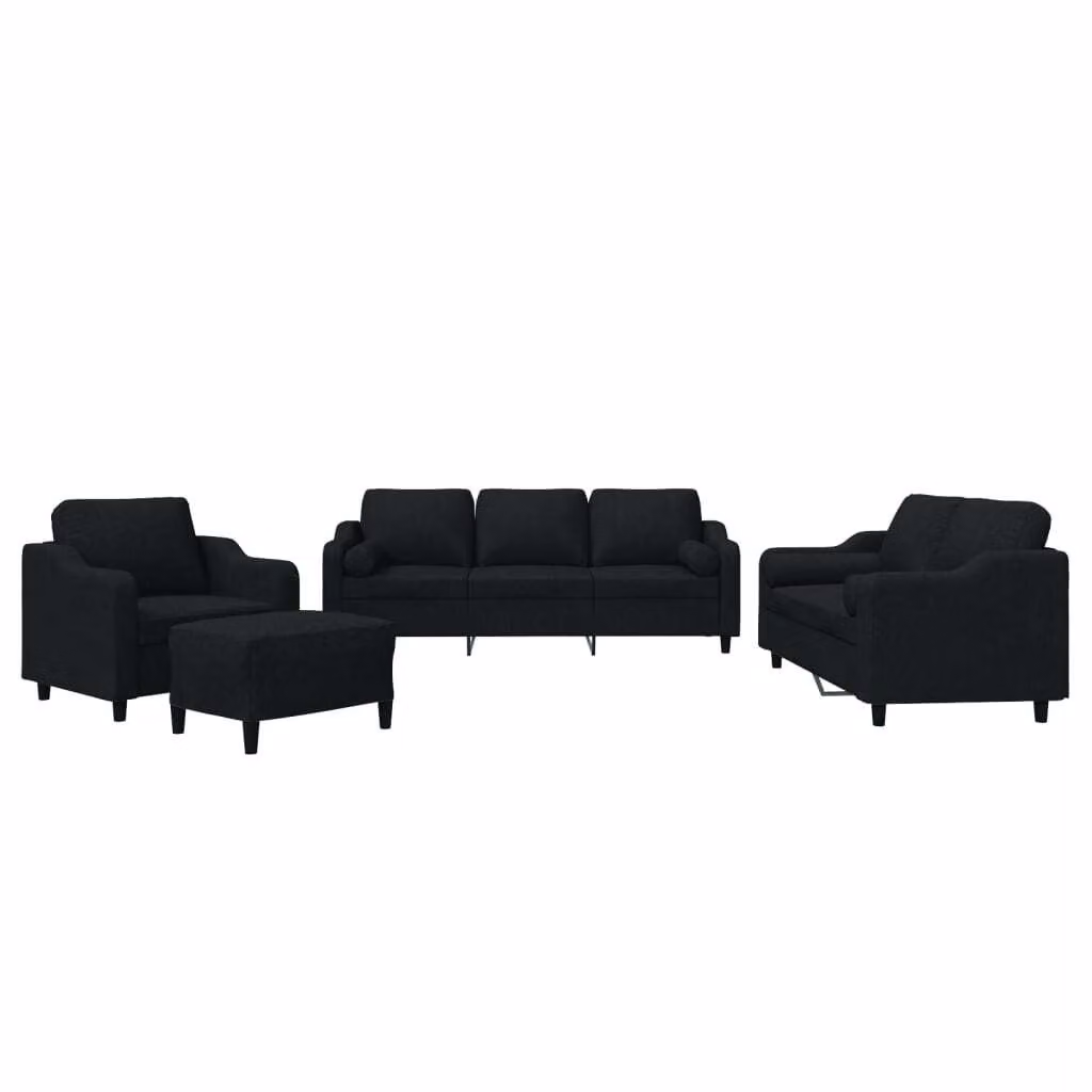 Set Divani 4 pz con Cuscini Nero in Tessuto