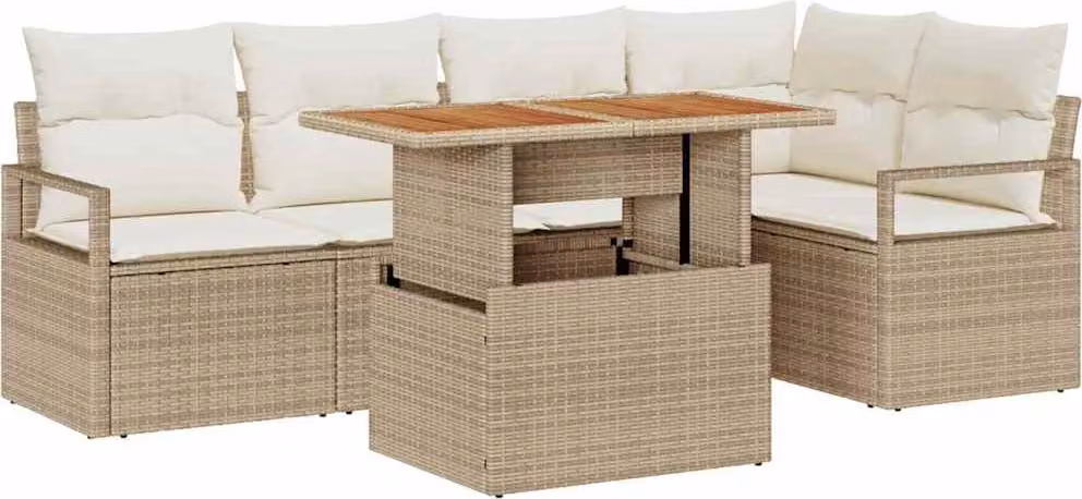 Set Divano da Giardino 6 pcs Beige Poly Rattan
