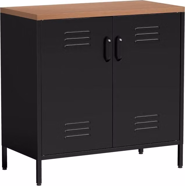 Sideboard in metallo industriale nero, 80x40x80 cm, con 2 ante e ripiano regolabile per soggiorno e ufficio
