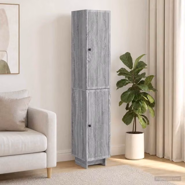 Set di 2 armadi moderni vidaXL in MDF grigio con illuminazione integrata per soggiorno o ufficio in casa – 1
