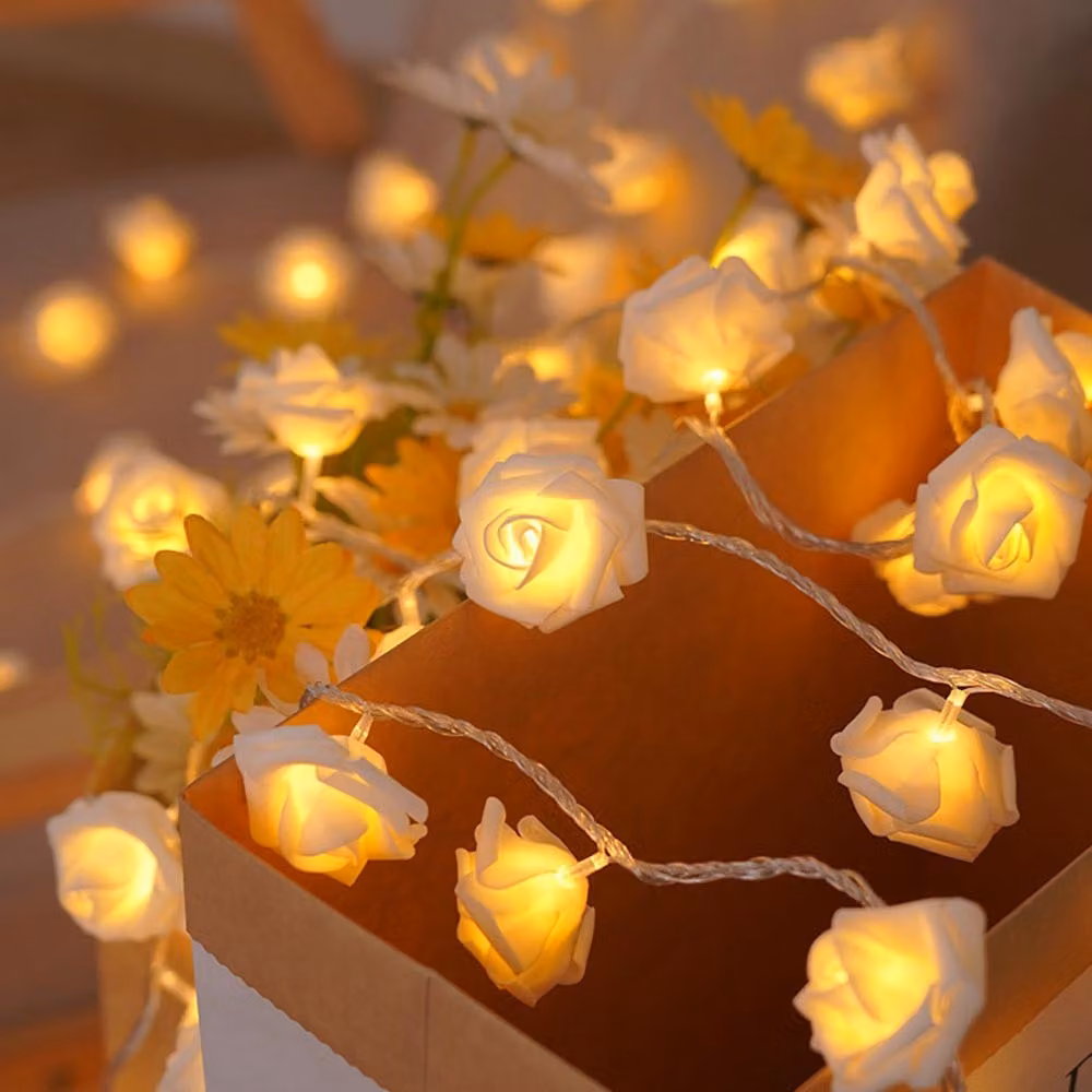 Ghirlanda luminosa a LED rosa 3M a batteria - Decorazione di San Valentino - Ghirlanda luminosa rosa con 20 fiori - Decorazione romantica per la camera o per una festa
