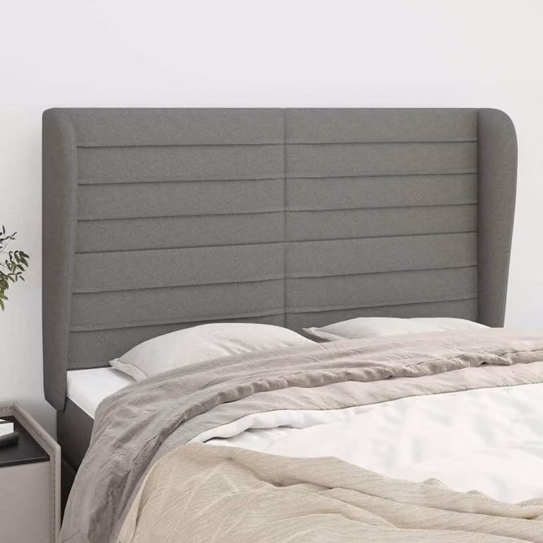 Testiera ad orecchio vidaXL in tessuto grigio con struttura in legno L: 147 cm, P: 23 cm, H: 118/128 cm