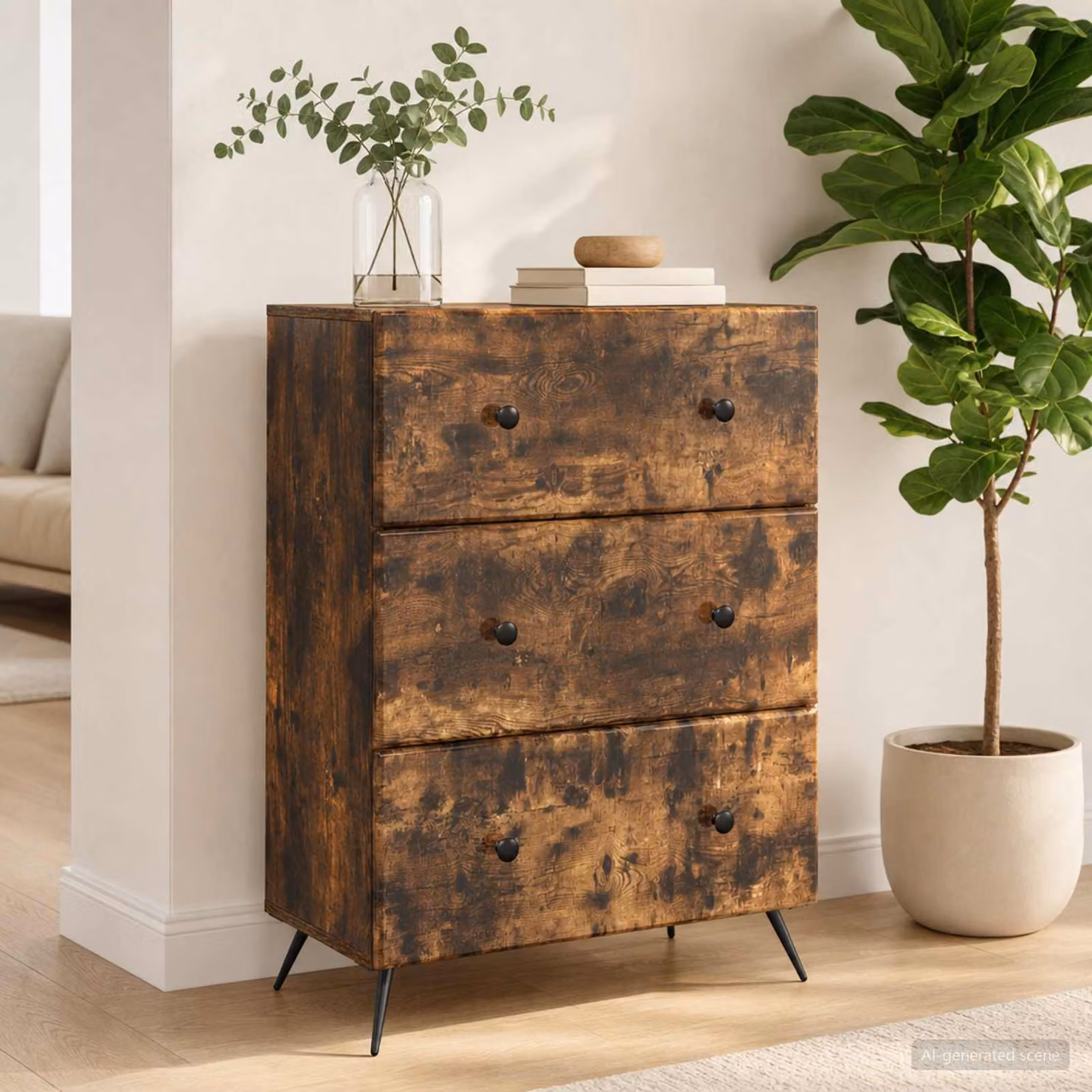 Mobile con cassetti e ante scorrevoli vidaXL in legno marrone, L: 66 cm, P: 34,5 cm, H: 90 cm