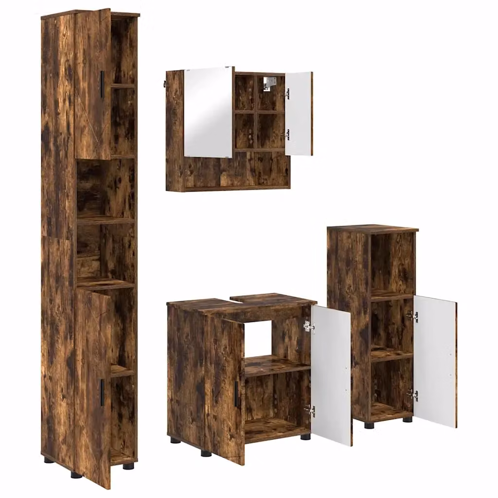 Set di mobili per il bagno vidaXL 4 pezzi in rovere marrone con montaggio a parete L/P/H: 61 x 35 x 64 cm – 2