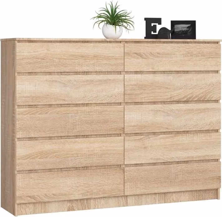 BDW, cassettiera con 10 cassetti, 160×40×121 cm, K160, rovere Sonoma