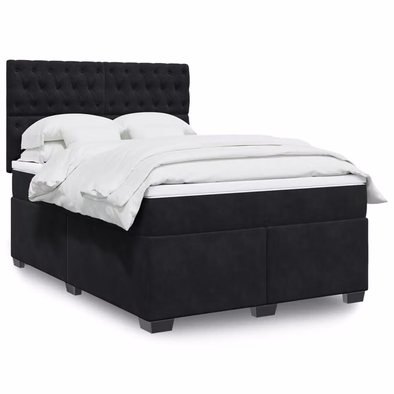 vidaXL Giroletto a Molle Ibrido con Materasso in Velluto Nero L/P/H: 140 x 190 cm