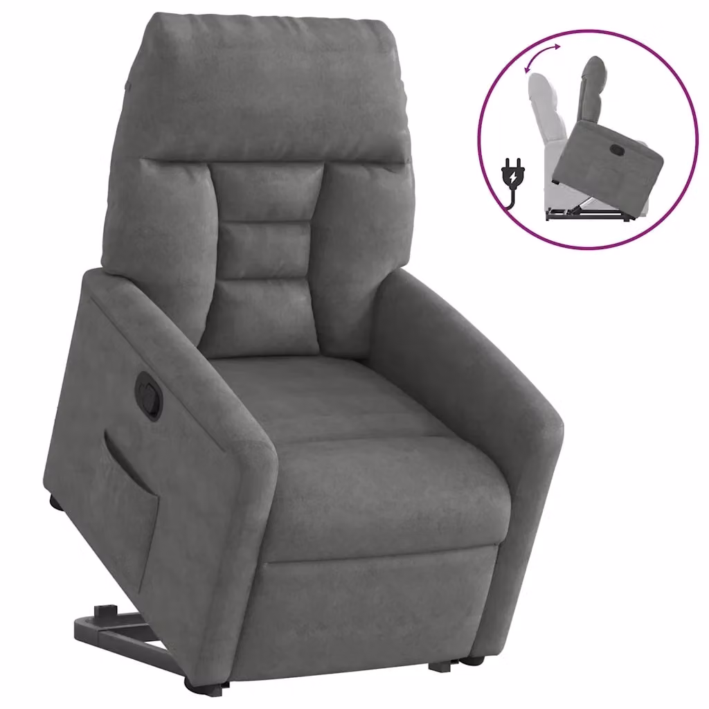 Poltrona Alzapersona Reclinabile vidaXL in Microfibra Grigia con Assistenza Elettrica per Senior – 2