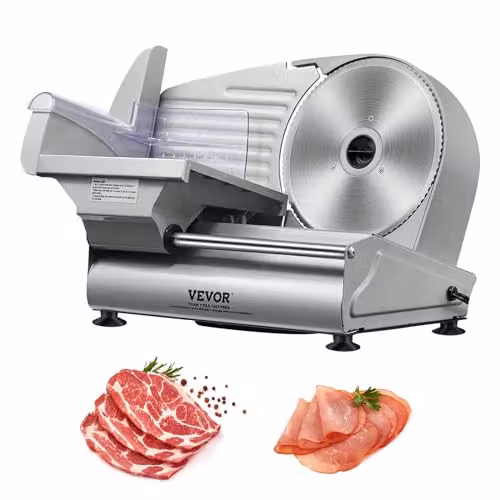 VEVOR Affettatrice Carne, Affettatrice Elettrica da 180 W con Lama in Acciaio Inossidabile SUS420 da 7,5" e Protezione Lama, Spessore Regolabile da 0 a 0,6 Pollici per Uso Domestico, Facile da Puli