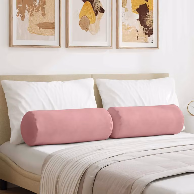 Set di 2 cuscini a rullo vidaXL in tessuto di velluto a coste rosa, Ø 25 x 70 cm