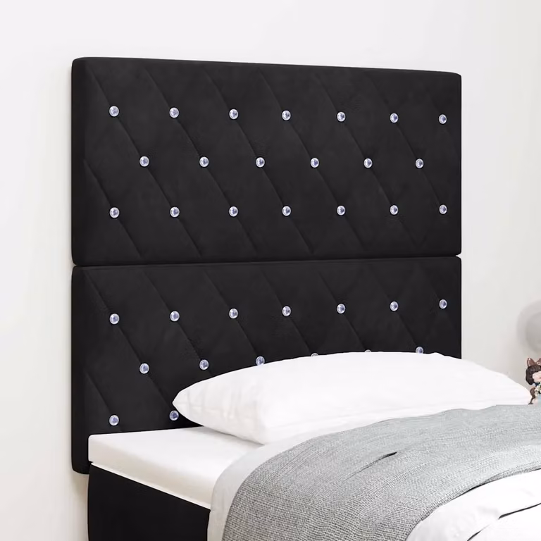 Testiera per letto vidaXL in velluto nero con struttura in legno di pino, Larghezza: 100 cm
