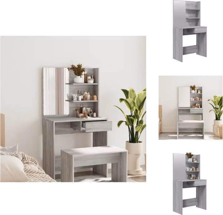 vidaXL Tavolino da toilette con specchio grigio Sonoma 74,5x40x141 cm - Tavolini da toilette