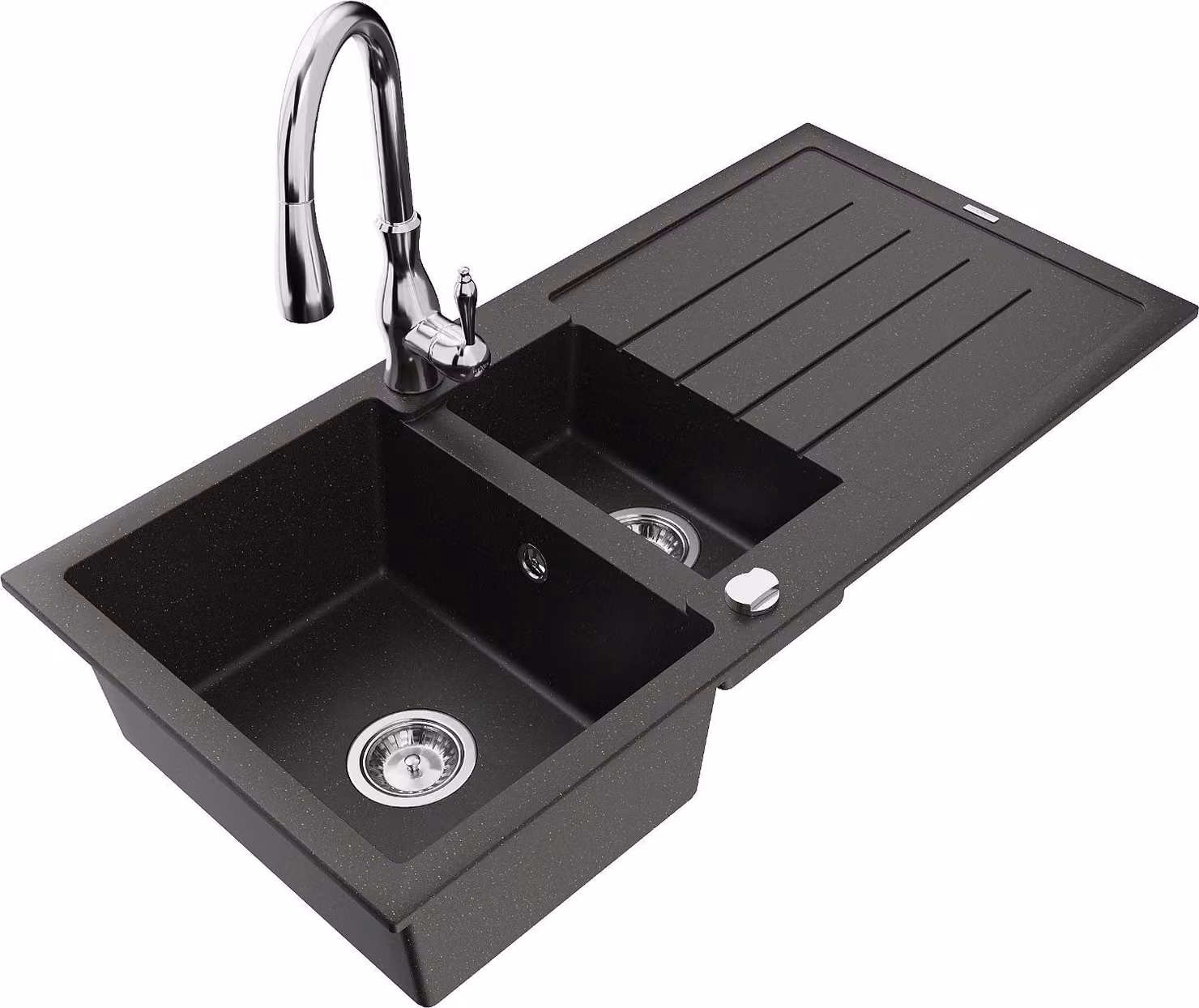 Mexen Andres lavello in granito 1,5 vasca con scolapiatti e miscelatore cucina Savita, nero/oro metallizzato- 6515-75-672601-00