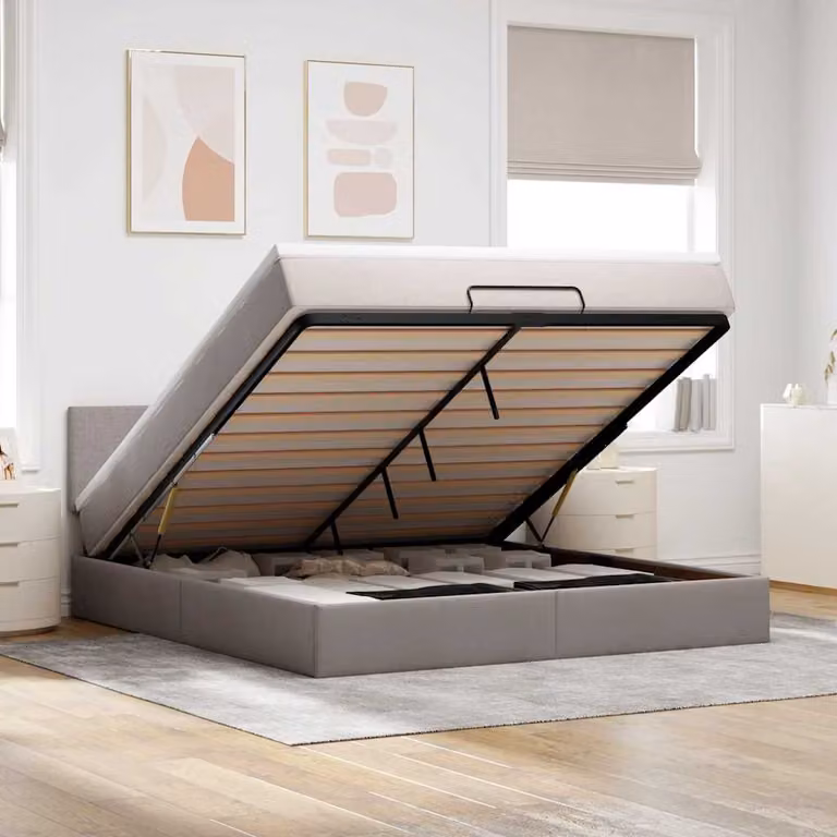 vidaXL Pouf Letto con Materasso, Illuminazione LED e Porte USB, Colore Tortora, L/P/H: 180 x 200 x 88 cm