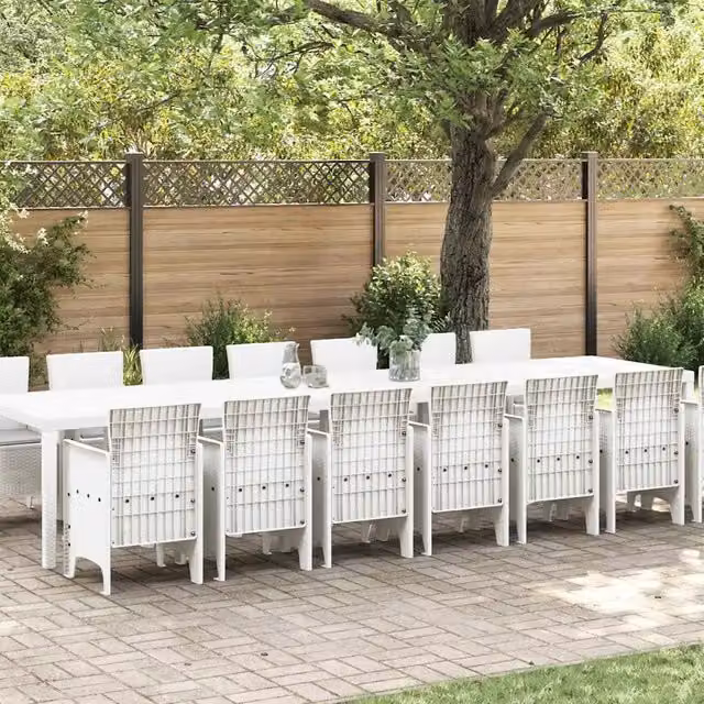 Set da pranzo da giardino moderno vidaXL in rattan bianco con 15 pezzi