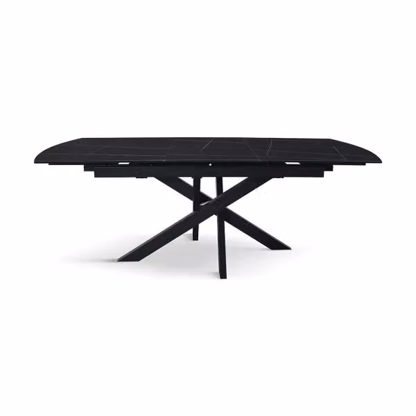 Tavolo MACEIRA in ceramica nero Sahara e gambe in metallo nero, allungabile 150×90 – 200×90 cm