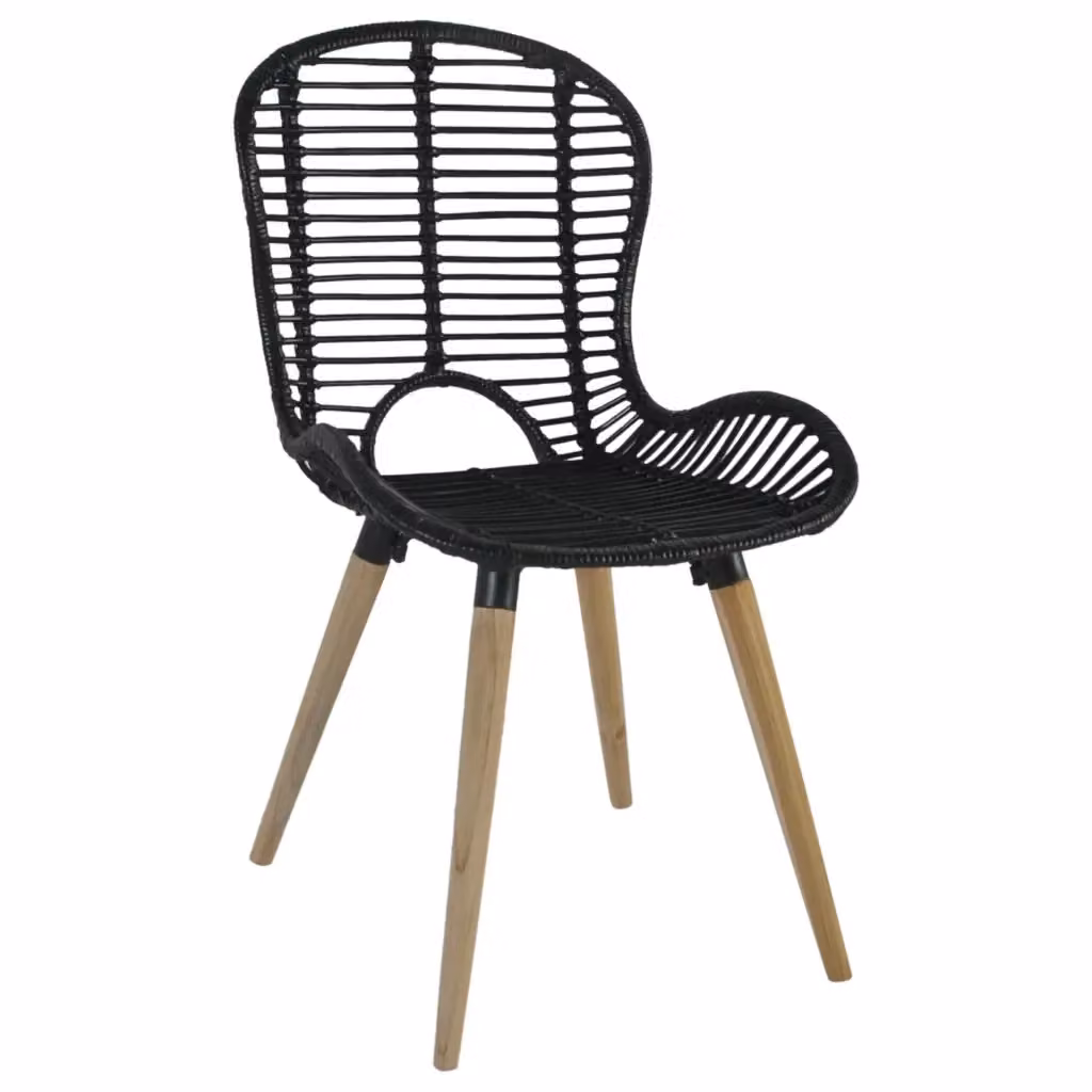 Set di 2 sedie da pranzo vidaXL in rattan e legno nero stile vintage – 2