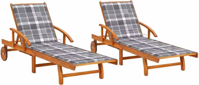 Set di 2 lettini prendisole Outsunny in legno di acacia con cuscini grigi e poggiatesta regolabile
