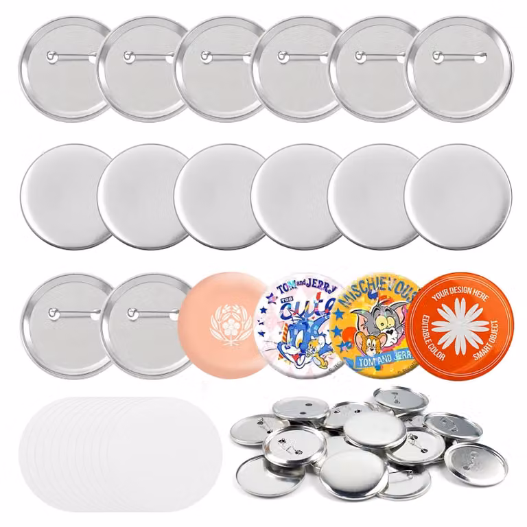 100 pezzi di bottoni metallici fai-da-te con spille di sicurezza, set completo