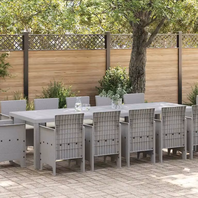 Set da pranzo per giardino e terrazzo vidaXL in polyrattan grigio, 13 pezzi