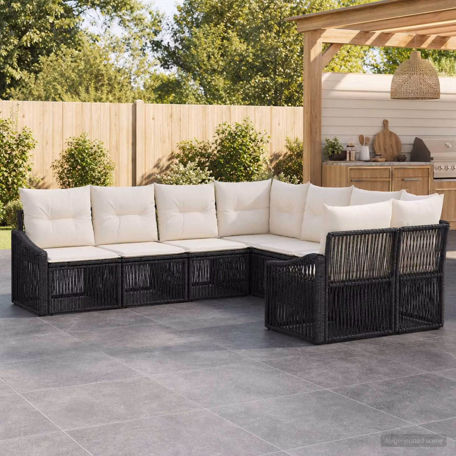 Set Divano da Giardino vidaXL a L con 8 posti, Polyrattan Nero e Struttura in Acciaio