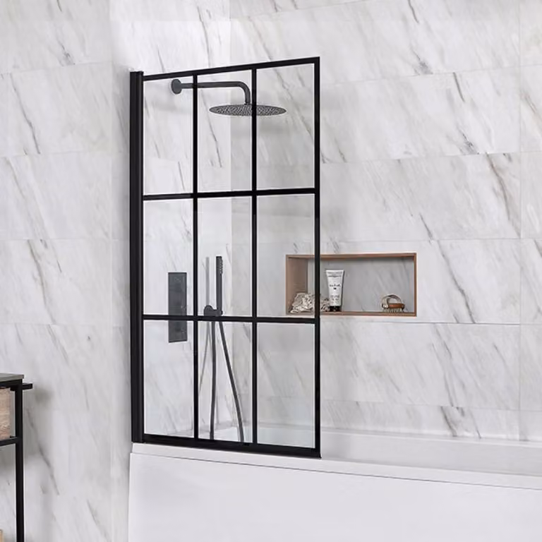 Parete Doccia per Vasca da Bagno con Griglia Nera - Barq