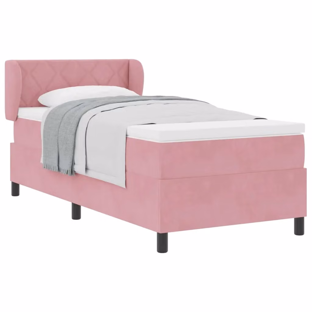 Letto a molle con testiera in velluto rosa vidaXL L/P: 90 x 190 cm – 2