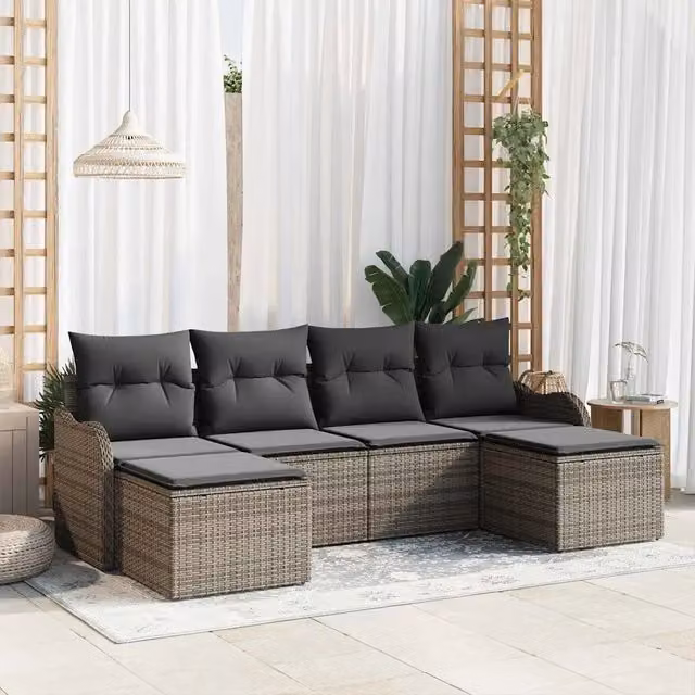 Set Divano da Giardino 6 pz Grigio polyrattan 3354478