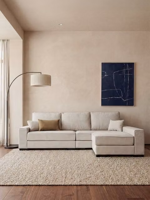Divano modulare Block Kenay Home con chaise longue, 4 posti, reversibile, colore beige - L: 285 cm