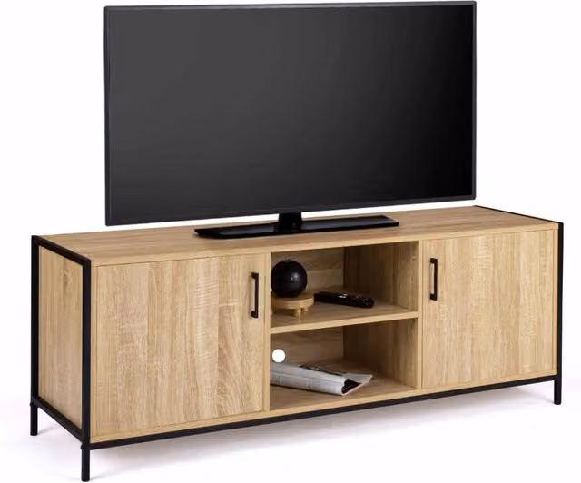 IDMarket Porta TV Detroit in stile industriale con 2 ante, legno e metallo, marrone, L: 140 cm, P: 40 cm, H: 50 cm – 1