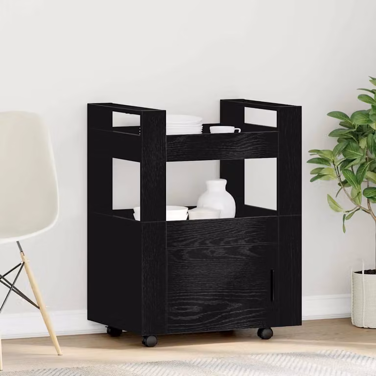 vidaXL Carrello da cucina in stile rustico nero e rovere L: 60 cm, P: 45 cm, H: 80 cm