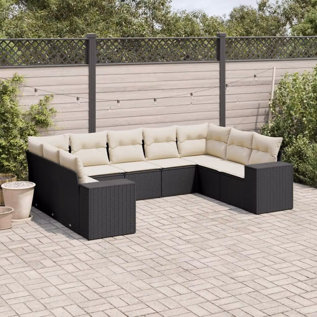 Maison Exclusive - Set Divani da Giardino 9 pz con Cuscini Nero in Polyrattan