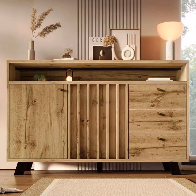Credenza con 3 cassetti e 2 ante - Xylo - Stile vintage in quercia scuro 120x40x85 cm