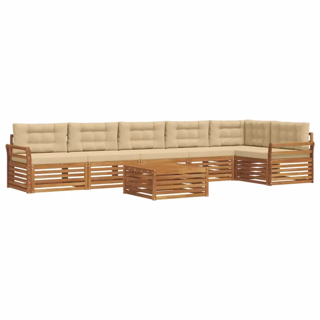 Set di divani da esterno a L con tavolino vidaXL, 7 pezzi in legno di acacia e tessuto beige – 2