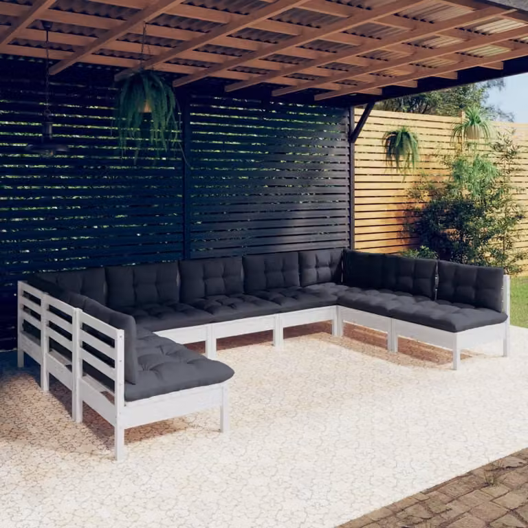 Maison Exclusive - Set Divani da Giardino 9 pz con Cuscini BiancLegno di Pino