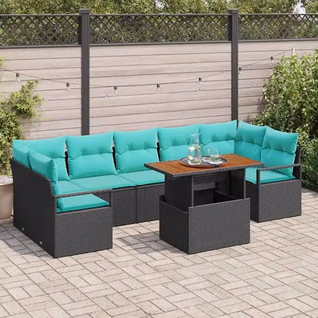 Set Divano da Giardino 8 pz 7-Numero di posti Nero e Teal 3349682