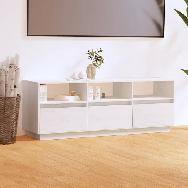 Mobile Porta TV vidaXL in Legno di Pino Bianco Moderno L: 140 cm, P: 37 cm, H: 50 cm – 1