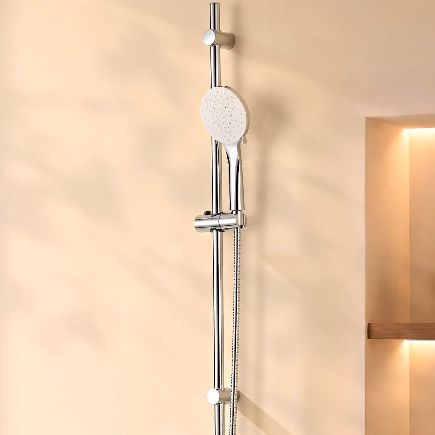 Sistema doccia in acciaio inossidabile da 90 cm, con soffione a 6 funzioni e tubo flessibile