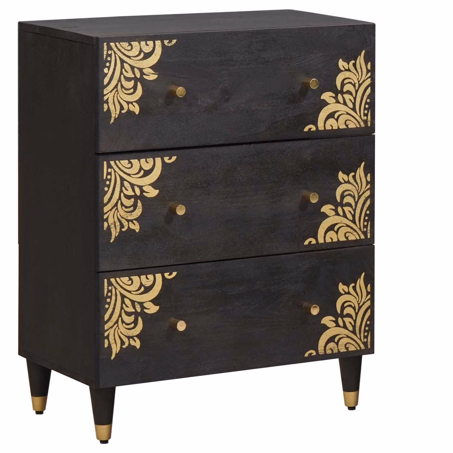 Credenza moderna vidaXL in legno di mango massello, colore nero, L 60 cm x P 33 cm x H 75 cm