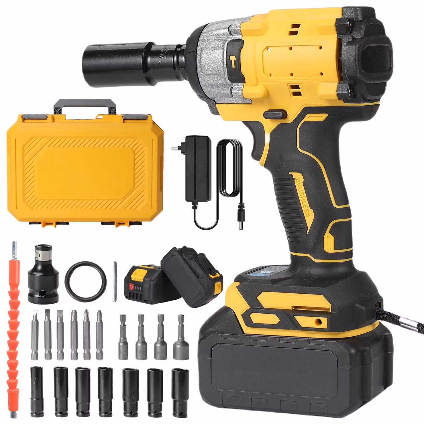 Avvitatore a percussione a batteria - Chiave dinamometrica elettrica brushless - 21 V - 800 Nm - 3300 giri/min - Attacco quadrato da 1,27 cm - 2 batterie