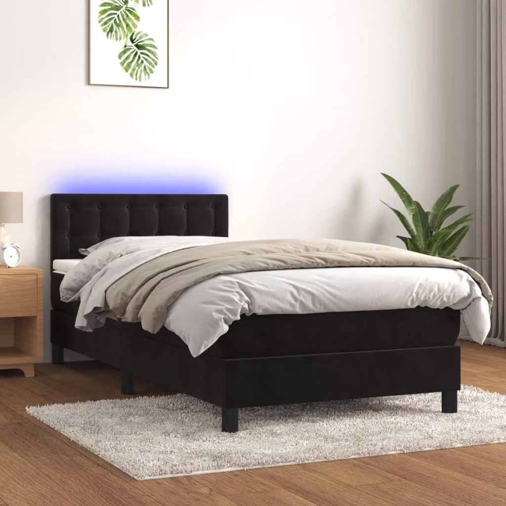 Maison Exclusive - Letto a Molle con Materasso e LED Nero 100x200 cm in Velluto