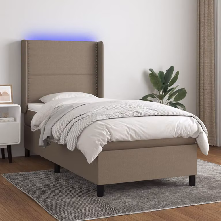 Letto a molle con materasso e illuminazione LED vidaXL in tessuto beige e bianco L/P: 200 x 90 cm