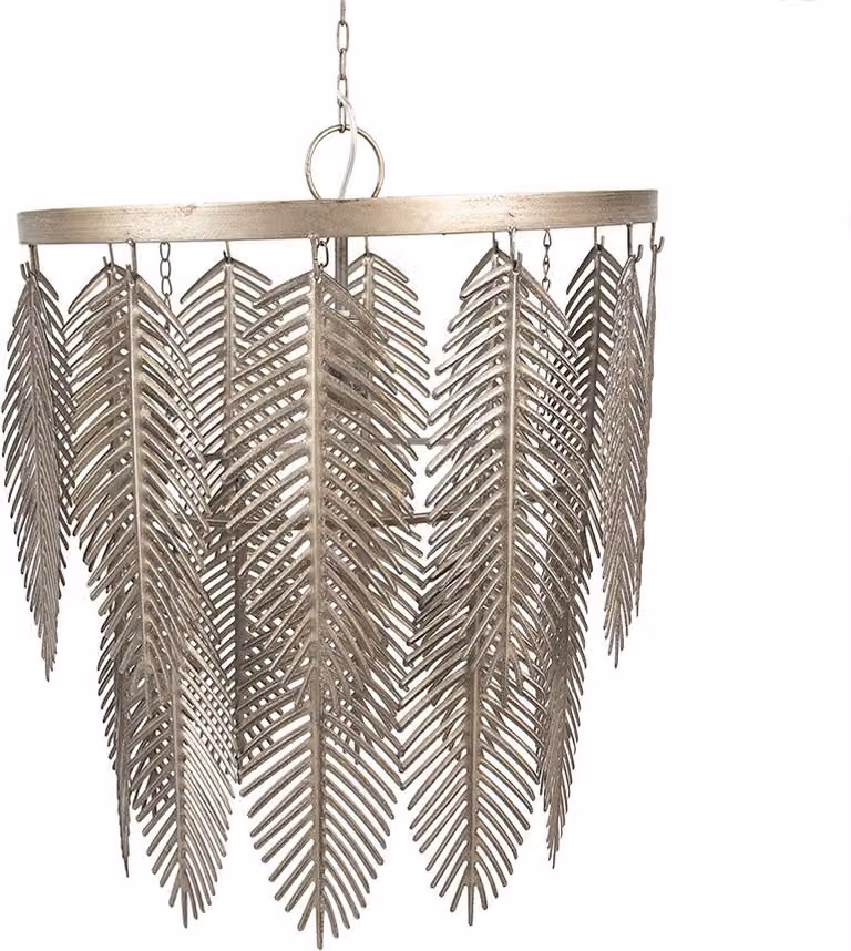 Lampada a sospensione Clayre & Eef Ø 42x52 cm Foglie di ferro grigio oro