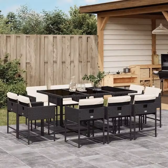 Set da Pranzo da Giardino 11 pz con Cuscini in Polyrattan Nero 3278153
