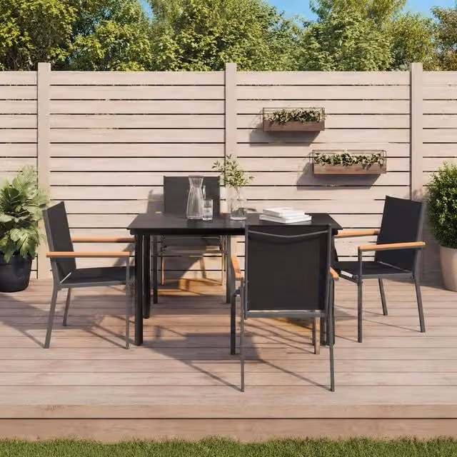 Garden Chairs, Set Of 4, Black, 55x61.5x90 Cm, Made Of Textilene And Steel