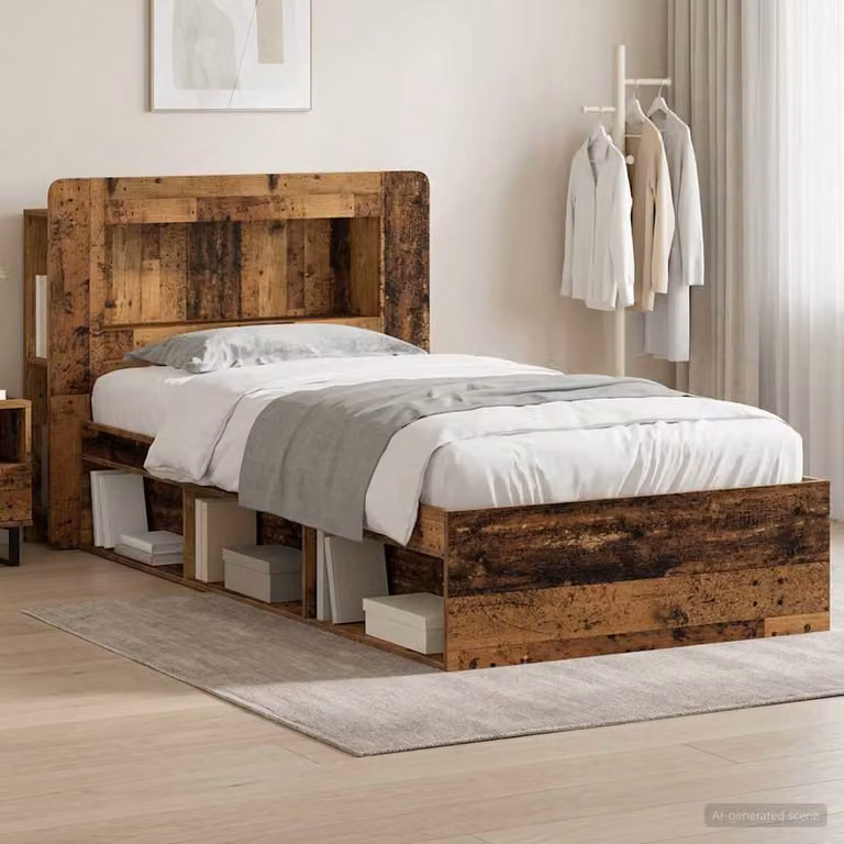 vidaXL Telaio letto con contenitore e cassetti in legno color marrone L/P/H: 190 x 75 x 93,5 cm