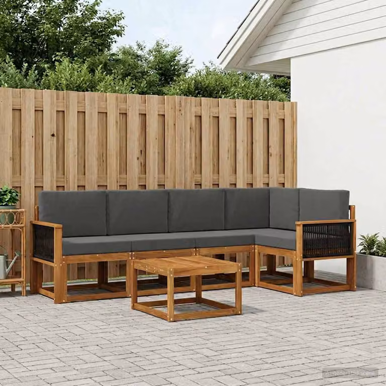 Set di divani da esterno vidaXL in legno di acacia con cuscini, composizione a L con tavolino, colore beige e antracite